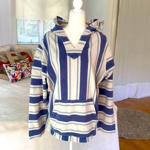 Faherty Hoodie, Baja poncho style, size XXL blue, cream, grey. Sweater